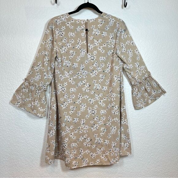 Zalora Collection Floral Nude Printed Bell Sleeve Boho Dress NWT! size Small - Picture 2 of 13